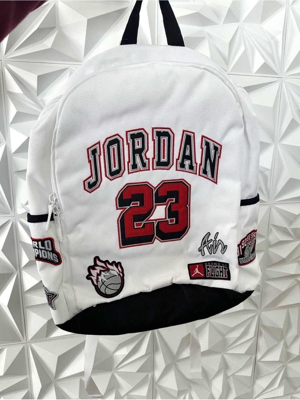Jordan White Black Red 23 Patch Backpack